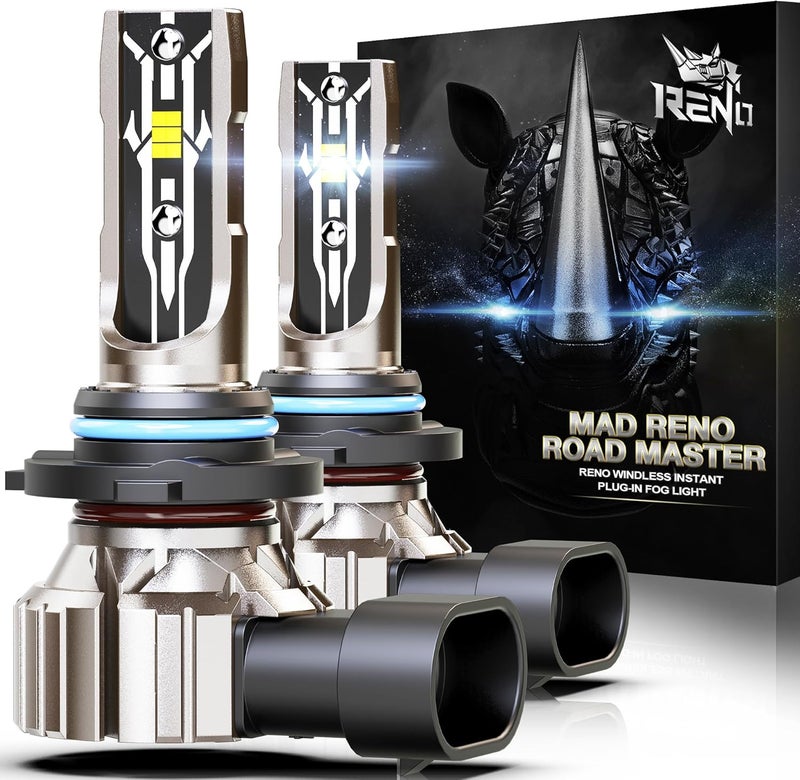 Reno 9006 Bulb, 9006 Fog Light 6500K White Fanless In Line HB4 Auxiliary Fog Bulbs Plug and Play, Pack of 2 - Image 1